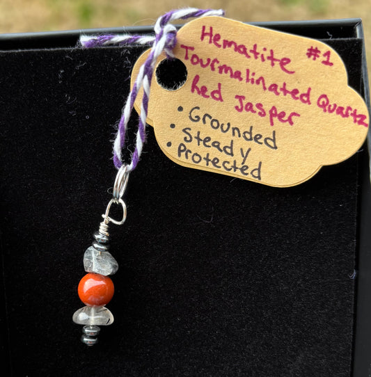 Pet Pendant* #1 Hematite · Tourmalinated Quartz · Red Jasper